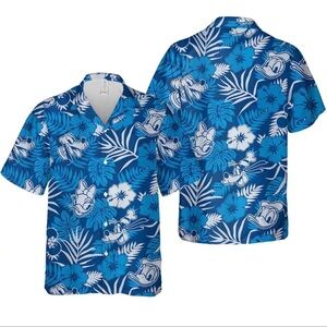 Disney Blue Button Down Shirt with Tropical Print